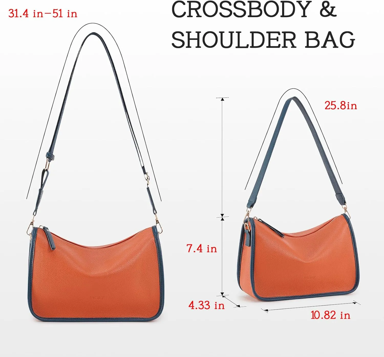 HKCLUF Crossbody Bags Purses for Women Trendy,Vegan Leather Medium Crossbody Purse,Shoulder Bag with 2PCS Adjustable Strap