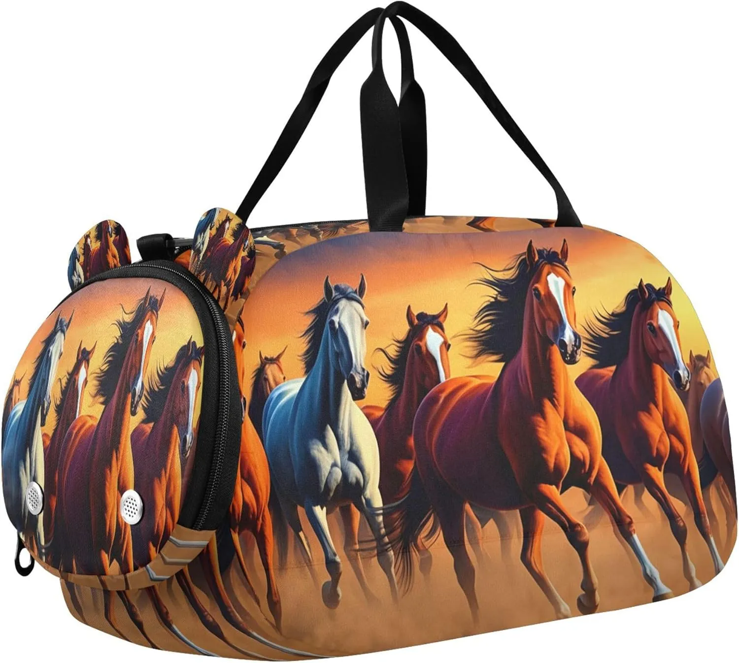 Horse Kids Overnight Sports Duffel Bags with Shoe Compartment & Wet Pocket Travel Sport Gym Bag for Girls Boys