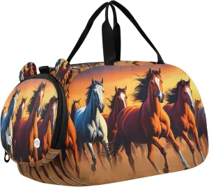 Horse Kids Overnight Sports Duffel Bags with Shoe Compartment & Wet Pocket Travel Sport Gym Bag for Girls Boys