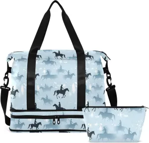 Horse Riders Gym Bag for Women & Men,Duffel Bag with Shoe Pocket,Weekender Overnight Bag with Trolley Sleeve for Travel 21217609