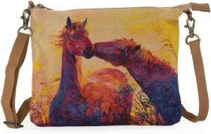 Horses - Crossbody Sling Bags for Women, Cell Phone Purse, Cotton Canvas Purses, Cross Body Phone Purse