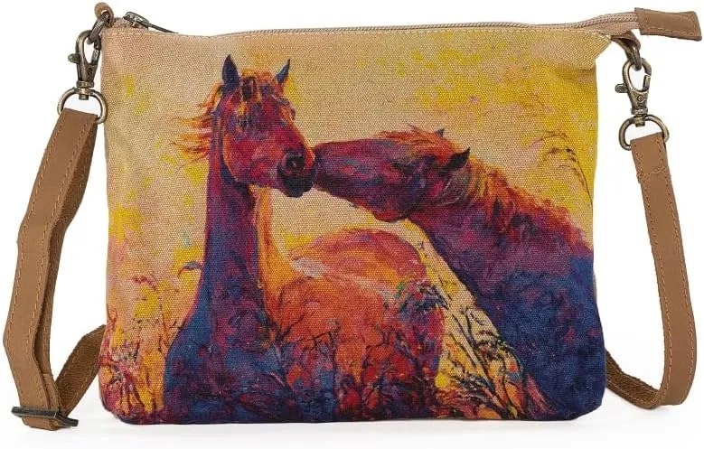 Horses - Crossbody Sling Bags for Women, Cell Phone Purse, Cotton Canvas Purses, Cross Body Phone Purse