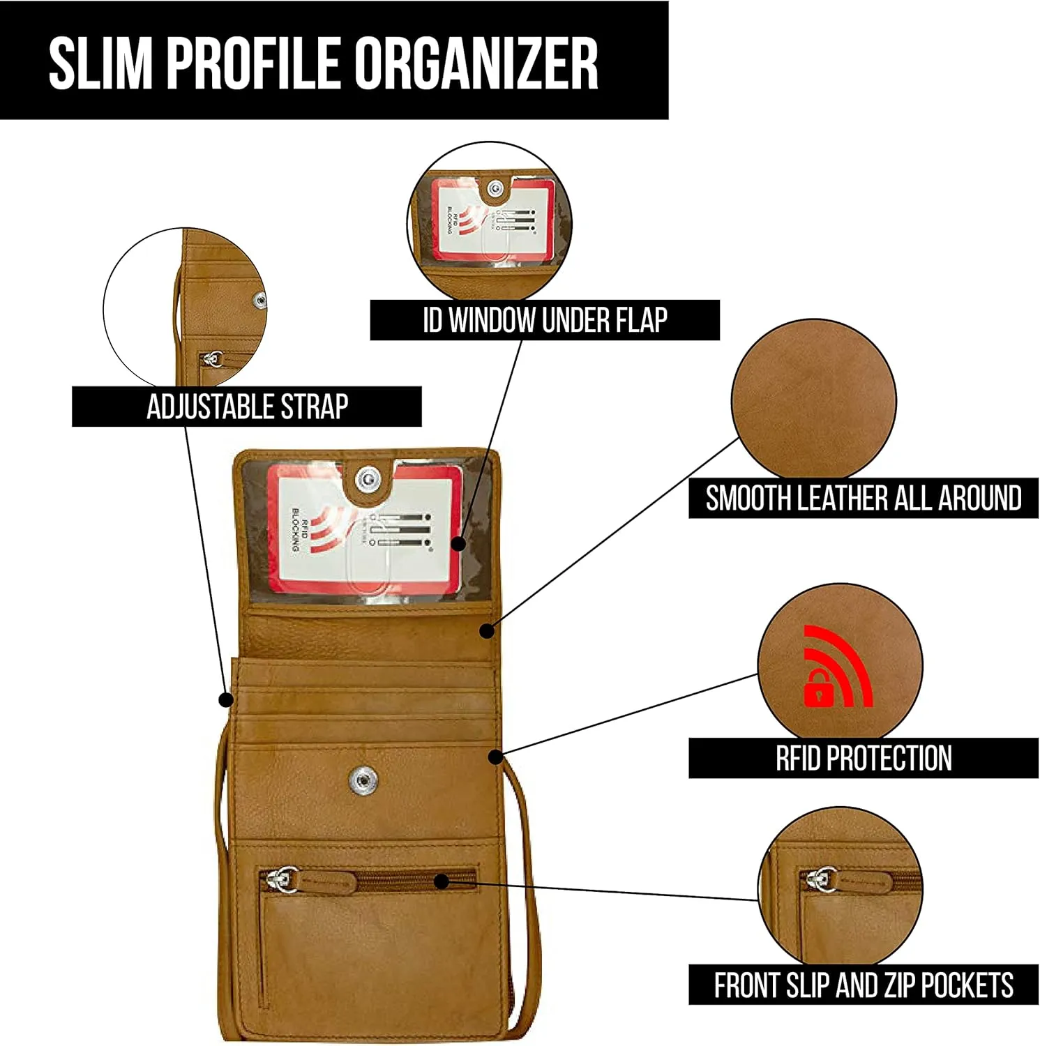 ili New York 6827 Genuine Leather Crossbody Organizer with RFID Blocking Lining