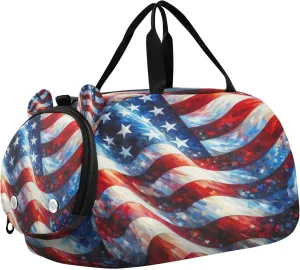 Independence Day Kids Overnight Sports Duffel Bags with Shoe Compartment & Wet Pocket Travel Sport Gym Bag for Girls Boys