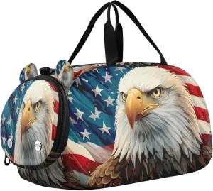 Independence Day Kids Overnight Sports Duffel Bags with Shoe Compartment & Wet Pocket Travel Sport Gym Bag for Girls Boys