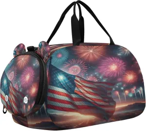 Independence Day Kids Overnight Sports Duffel Bags with Shoe Compartment & Wet Pocket Travel Sport Gym Bag for Girls Boys