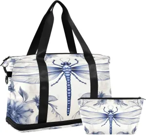 Indigo Dragonfly Sports Gym Bag,Travel Duffel bag with Wet Pocket & Shoes Compartment Lightweight Waterproof Overnight Bag for Men Women