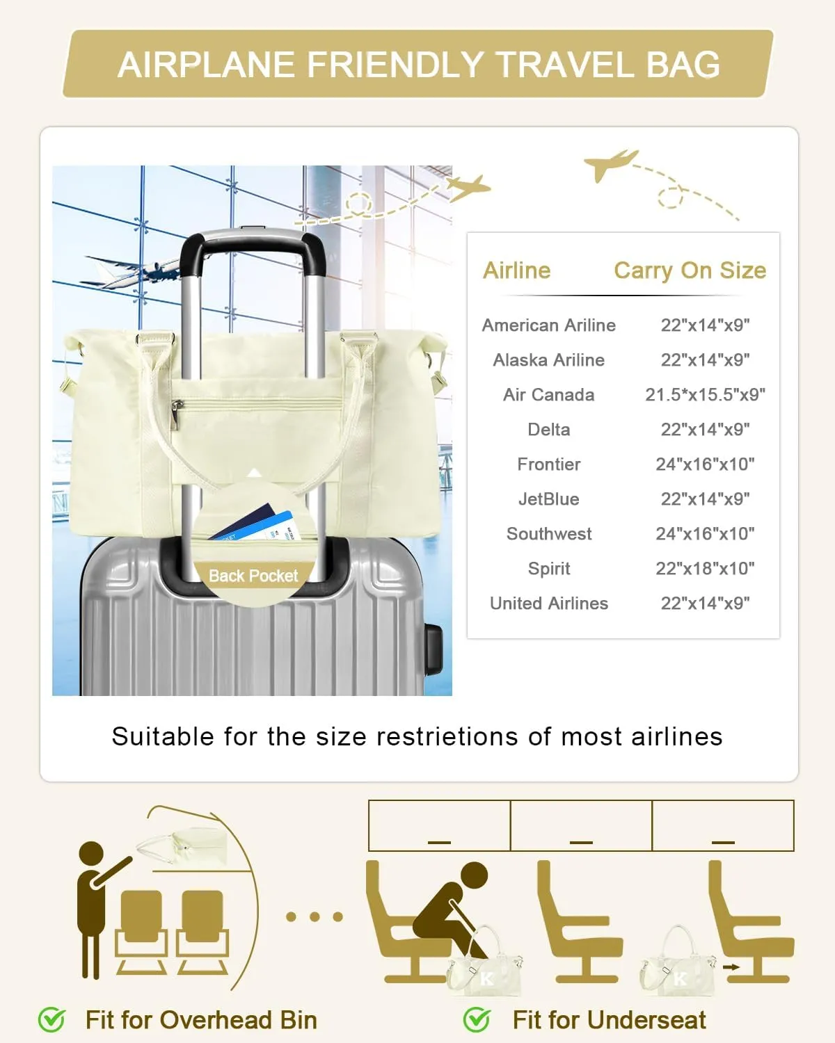 Initial Travel Duffel Bag Sports Gym Bag for Kids Teen Birthday Gifts,Beige Personalized Weekender Bag Carry On Dance Bags for Women Men,Waterproof Monogram Overnight Bag with Trolley Sleeve(Letter K)