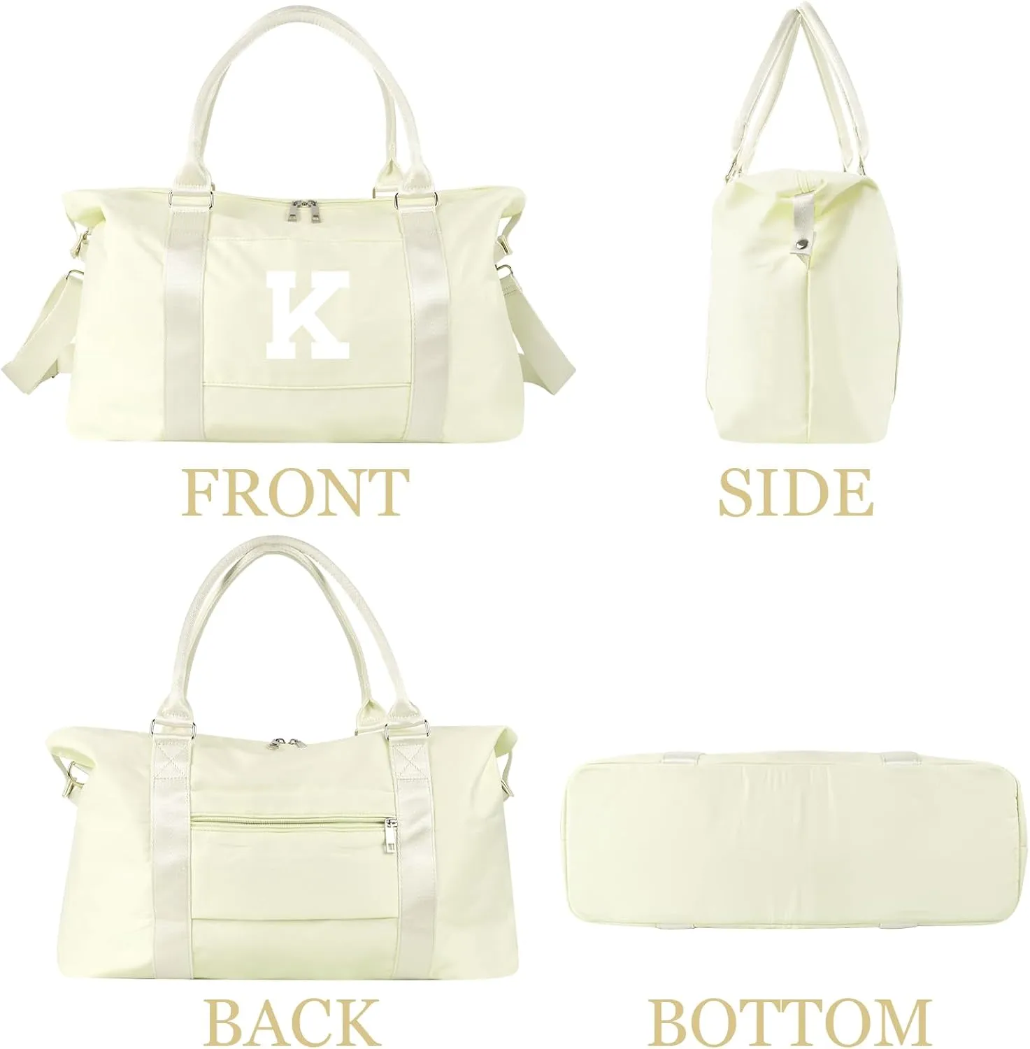 Initial Travel Duffel Bag Sports Gym Bag for Kids Teen Birthday Gifts,Beige Personalized Weekender Bag Carry On Dance Bags for Women Men,Waterproof Monogram Overnight Bag with Trolley Sleeve(Letter K)