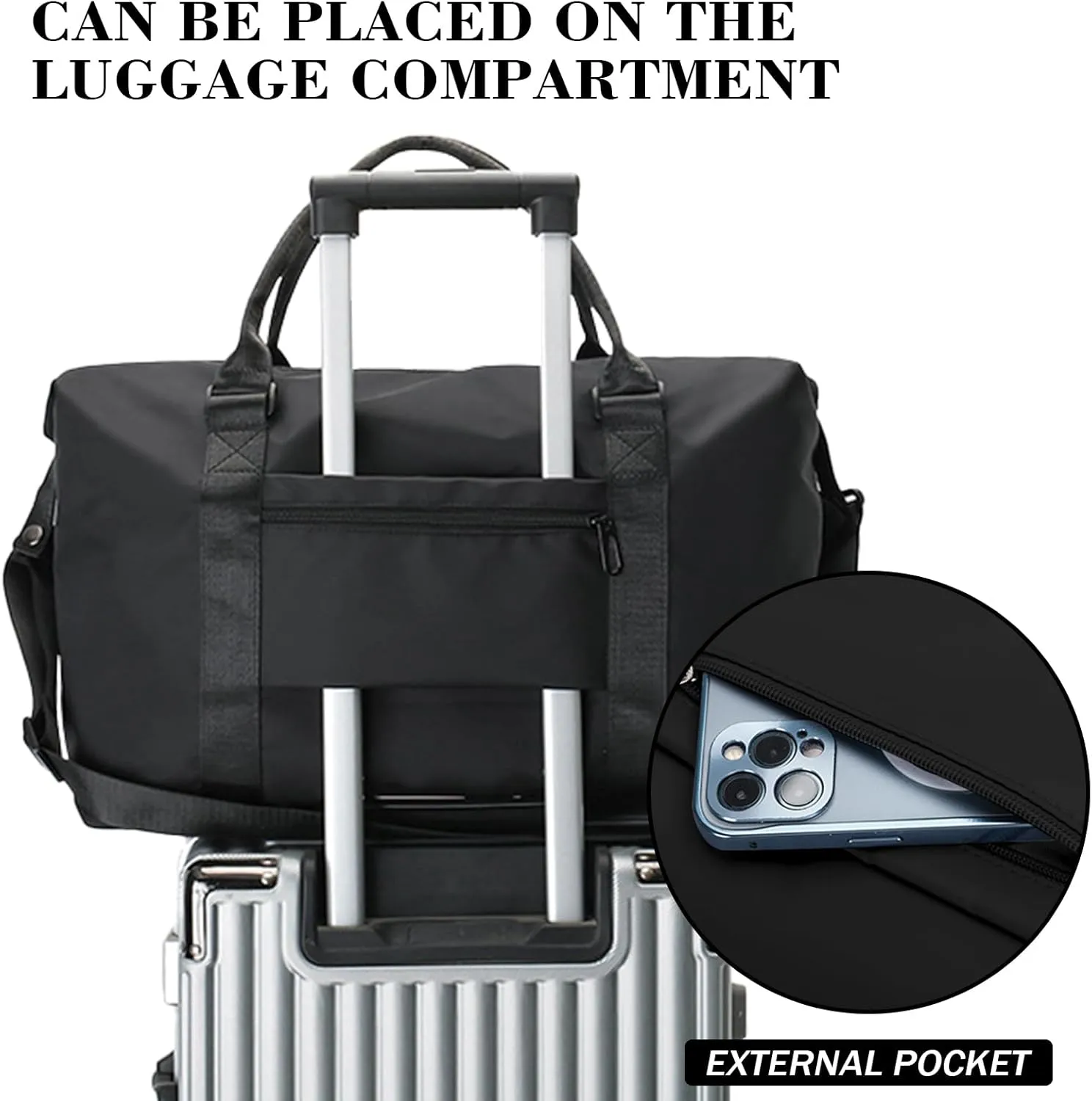 INVODA Travel Duffel Bag Sports Tote Gym Bag Shoulder Weekender Overnight Bag Carry on Travel Bag for Women (Black)
