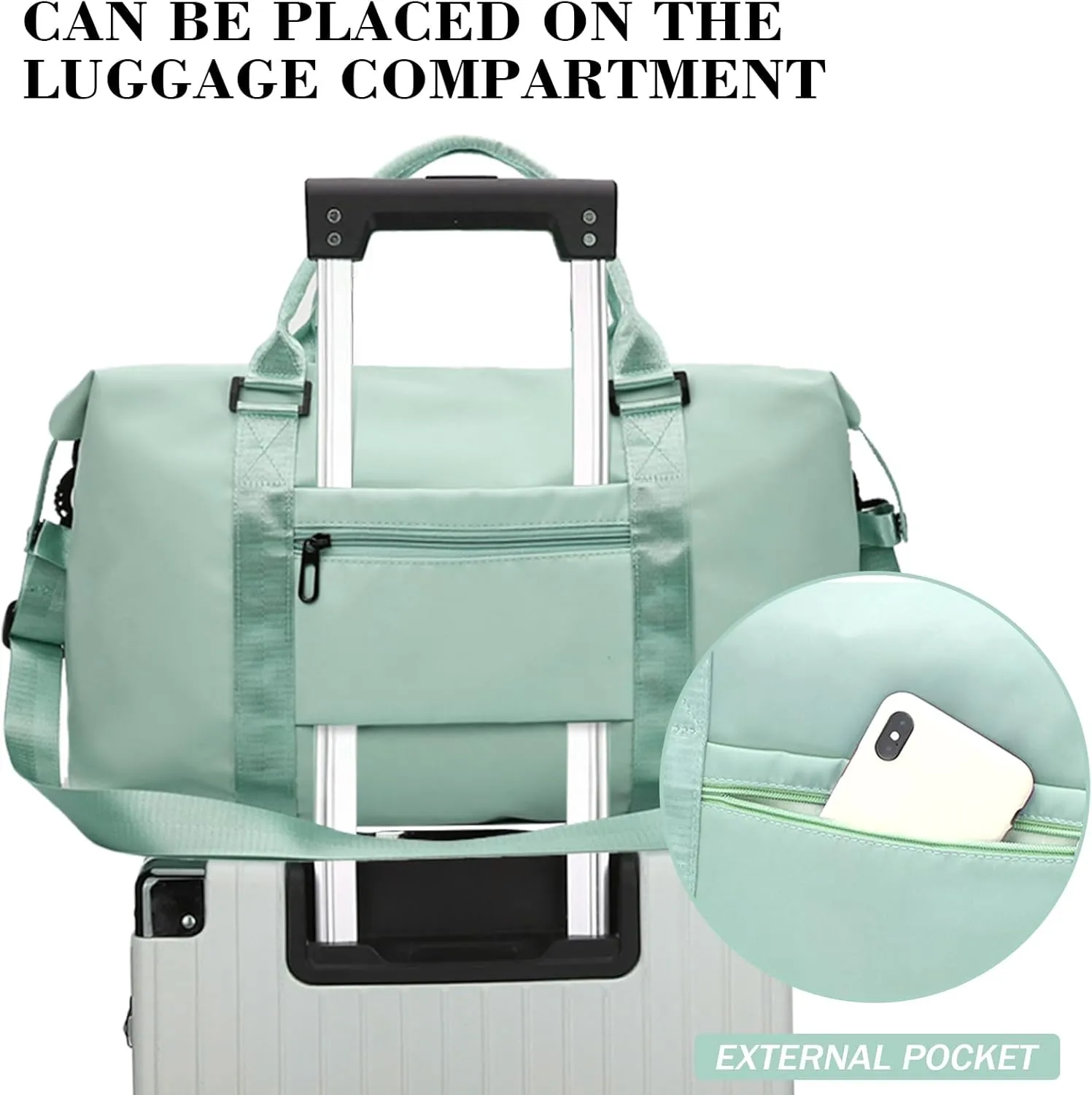INVODA Travel Duffel Bag Sports Tote Gym Bag Shoulder Weekender Overnight Bag Carry on Travel Bag for Women (Green)