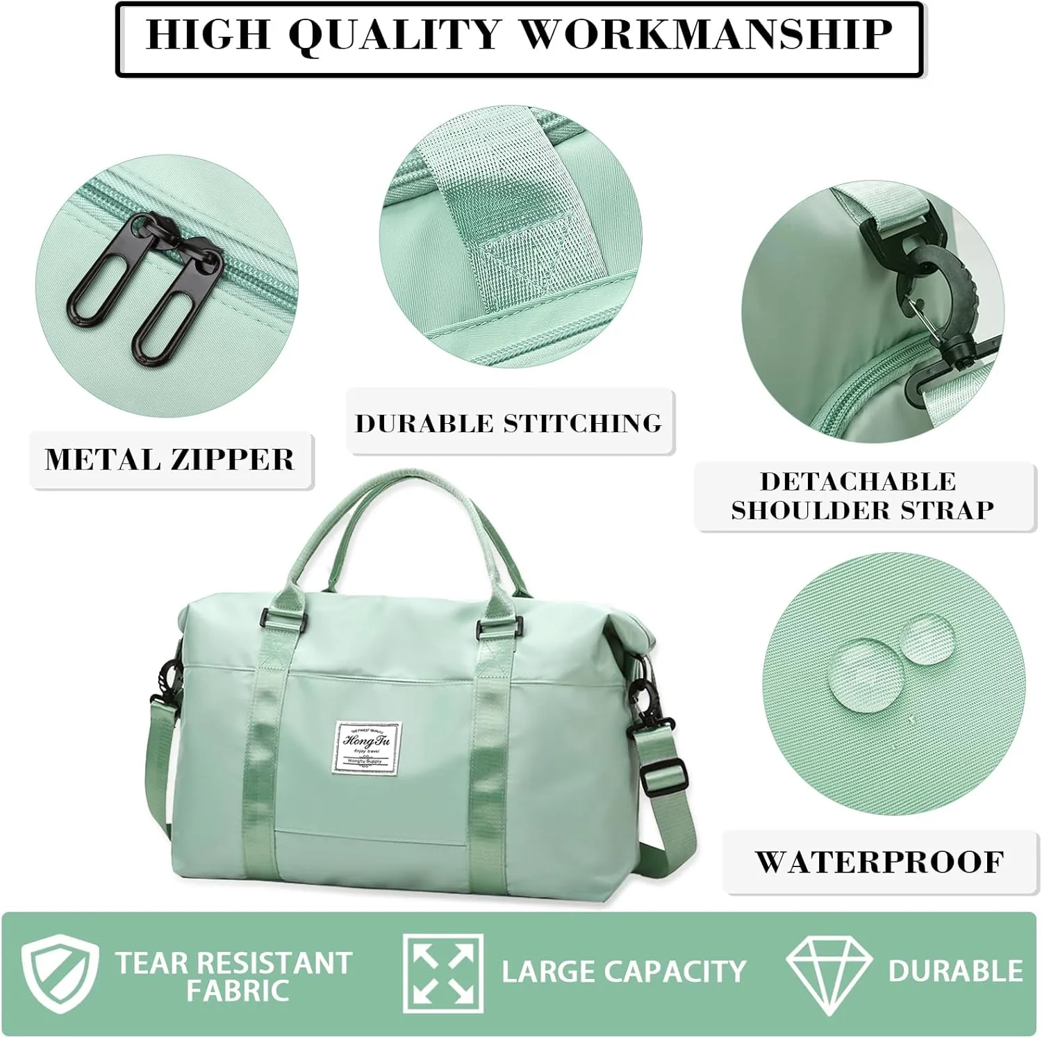 INVODA Travel Duffel Bag Sports Tote Gym Bag Shoulder Weekender Overnight Bag Carry on Travel Bag for Women (Green)