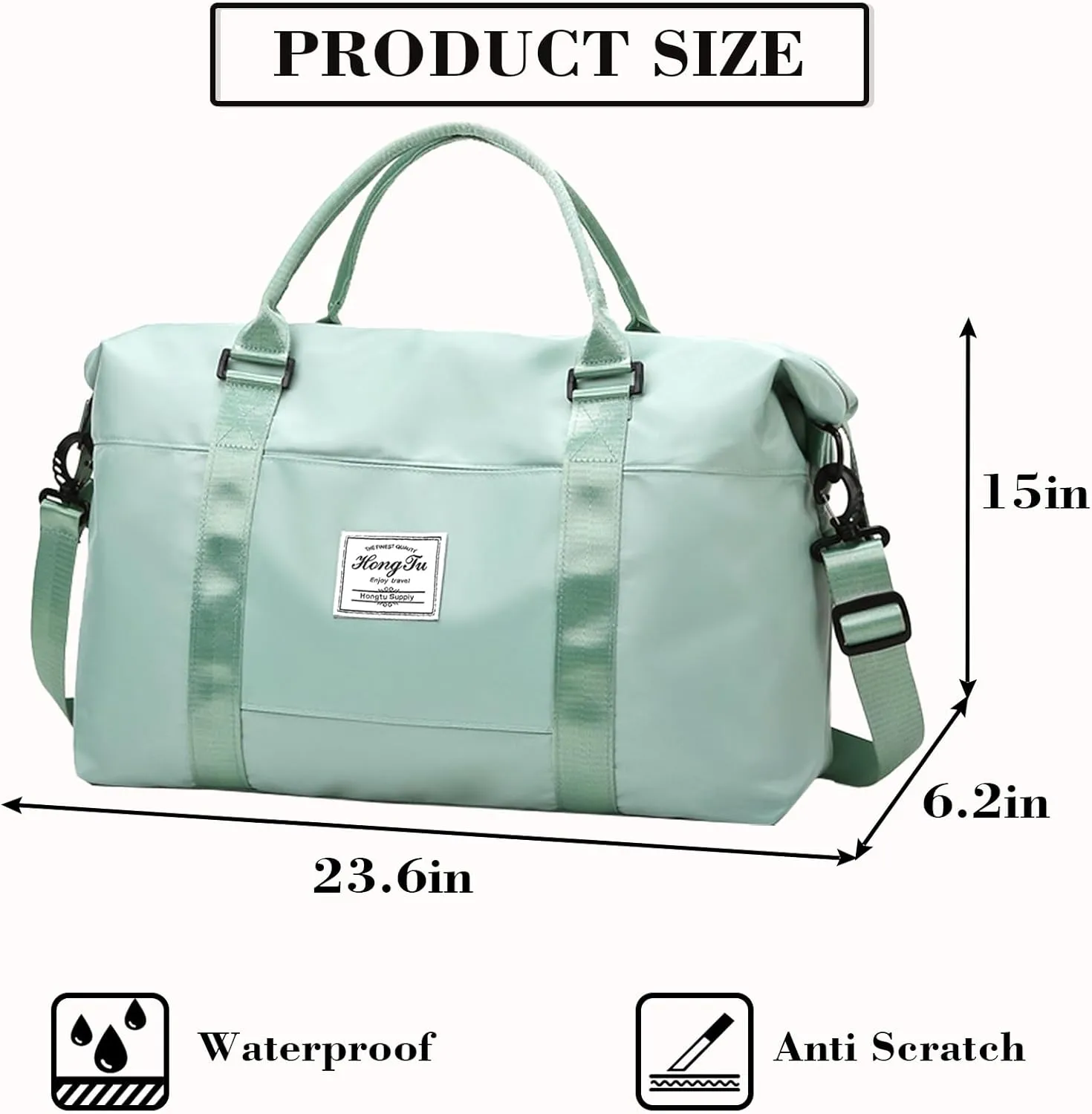 INVODA Travel Duffel Bag Sports Tote Gym Bag Shoulder Weekender Overnight Bag Carry on Travel Bag for Women (Green)