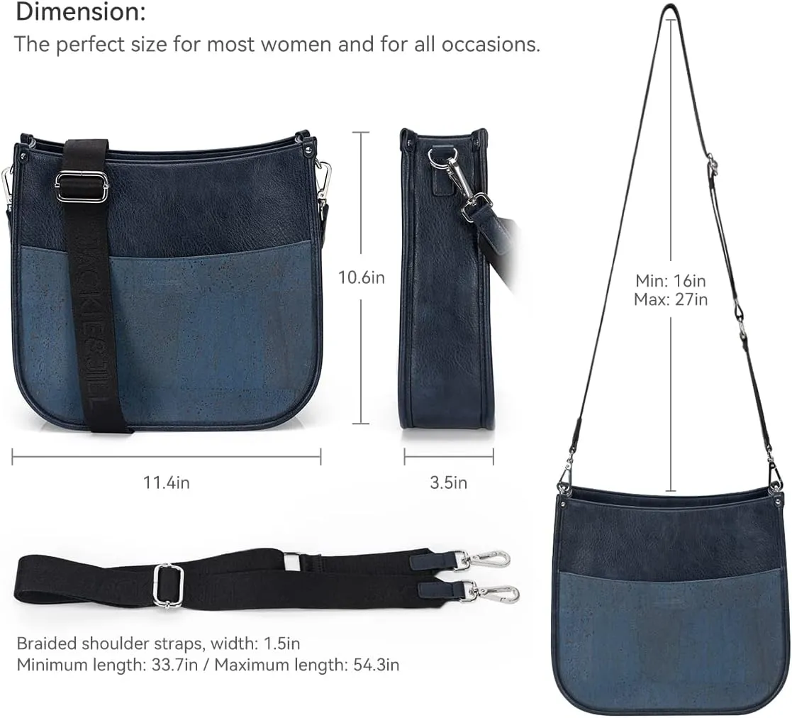 Jackie&Jill Crossbody Bag Purses for Women,Medium Cork & Vegen Leather Shoulder bags, Multi Pocket Casual womens purses.