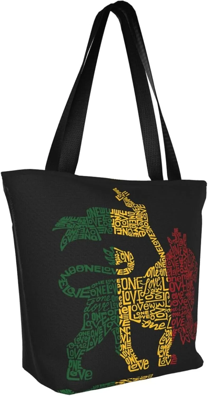 Jamaican Rasta Reggae Judah Lion Women's Tote Bag Shoulder Bag Shopping Handbag Large Capacity Handbag With Zipper