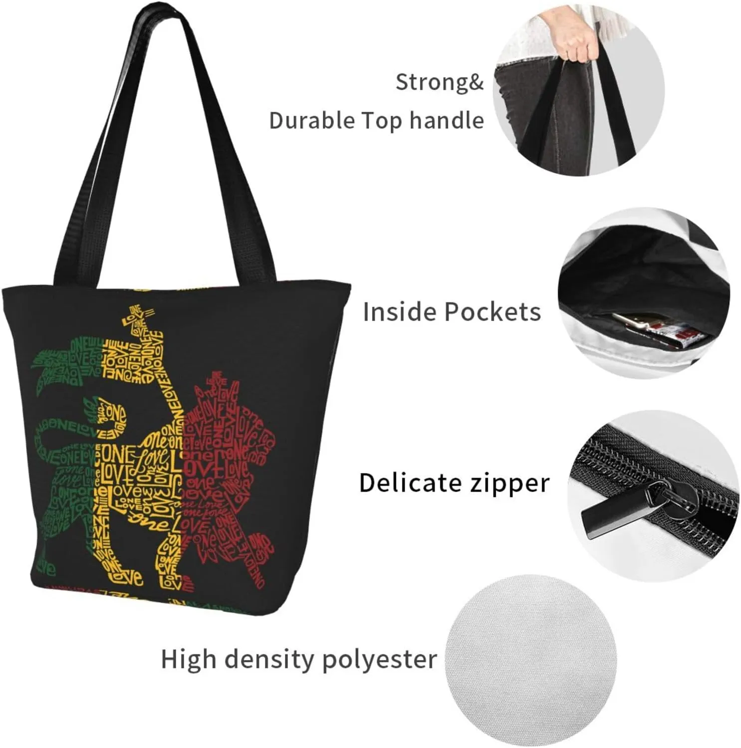 Jamaican Rasta Reggae Judah Lion Women's Tote Bag Shoulder Bag Shopping Handbag Large Capacity Handbag With Zipper