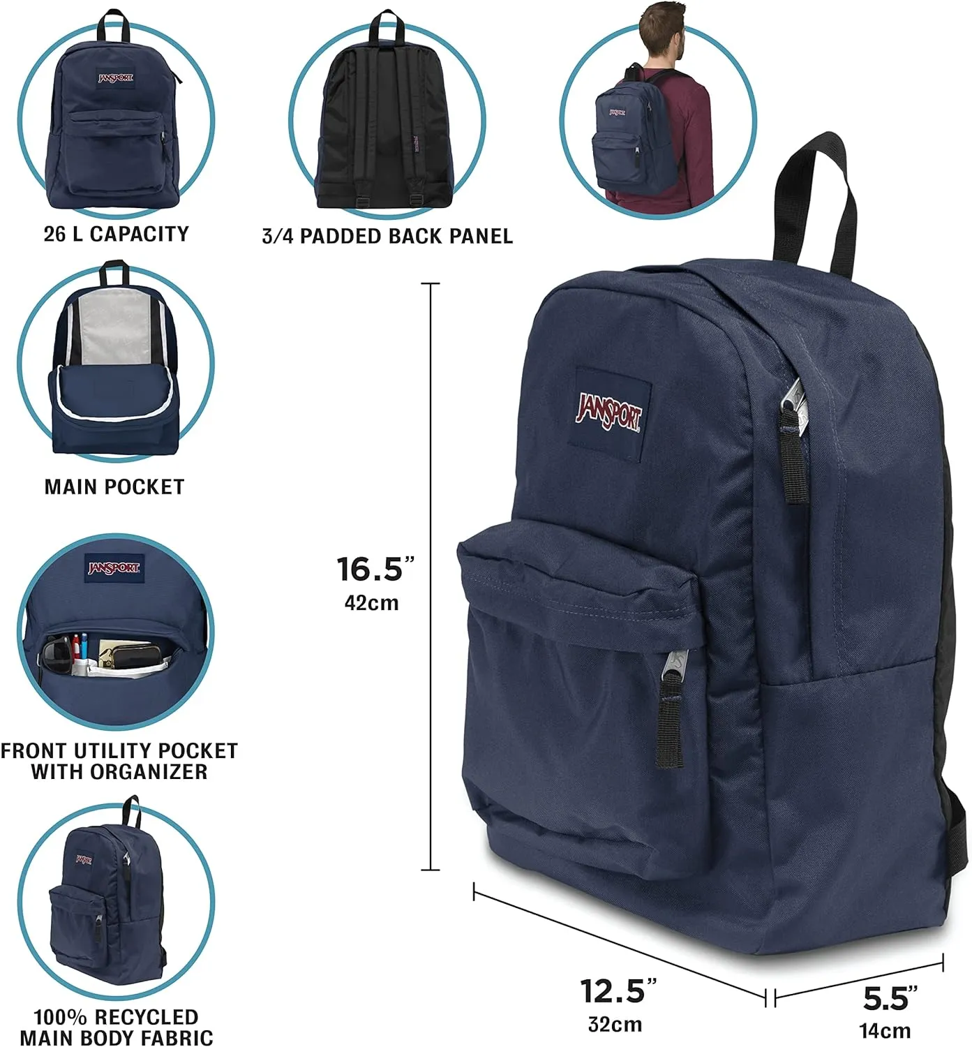 JanSport SuperBreak One Backpacks - Durable, Lightweight Bag with 1 Main Compartment, Front Utility Pocket with Built-in Organizer - Premium Backpack, Night Sky