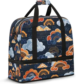 Japanese Fan Cloud Travel Duffel Bags for Women & Men Large Sports Gym Bags Foldie Weekender Overnight Bag Carry On Tote Bag With Shoe Compartment Personal Item Bag for Travel Sports Gym