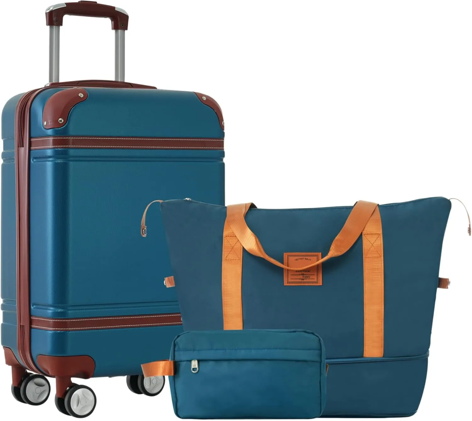 JCSD Hardshell Luggage Set with Carry-on Suitcase and Travel Bags, 20-inch Double Spinner Wheels, Vintage Design, Blue