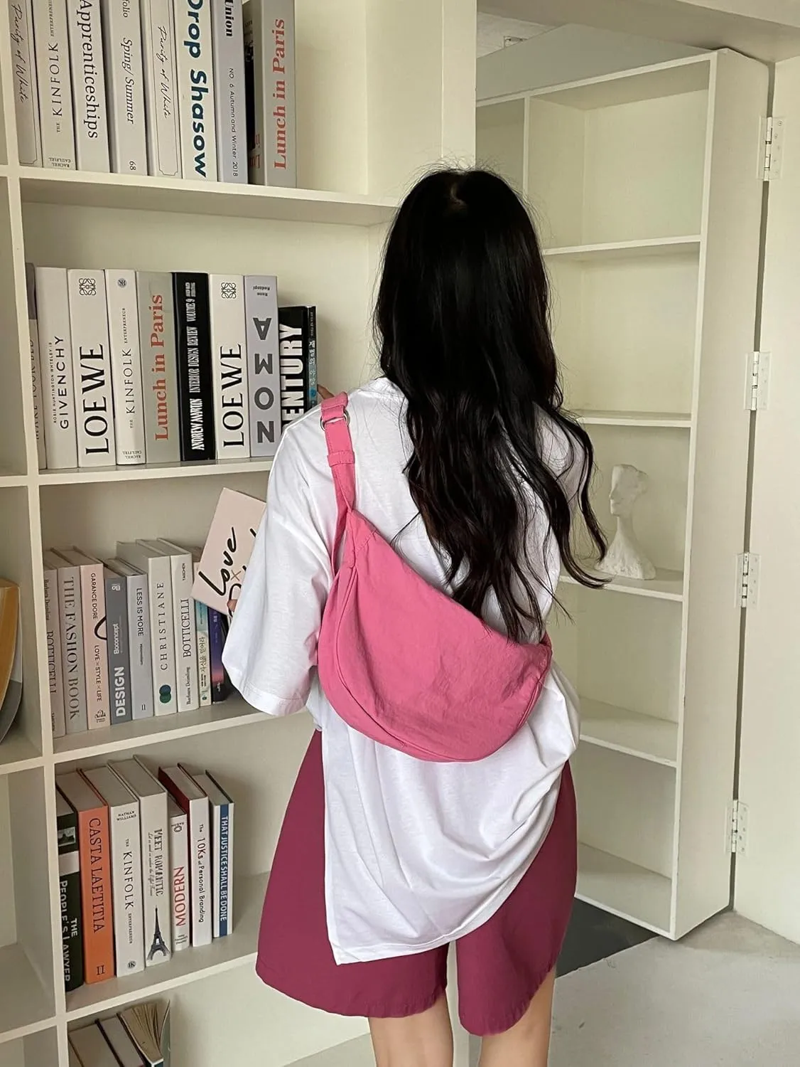 Jeelow Small Canvas Crescent Tote Handbag Mini Crossbody Cellphone Sling Bag Purses With Adjustable Strap & Zipper