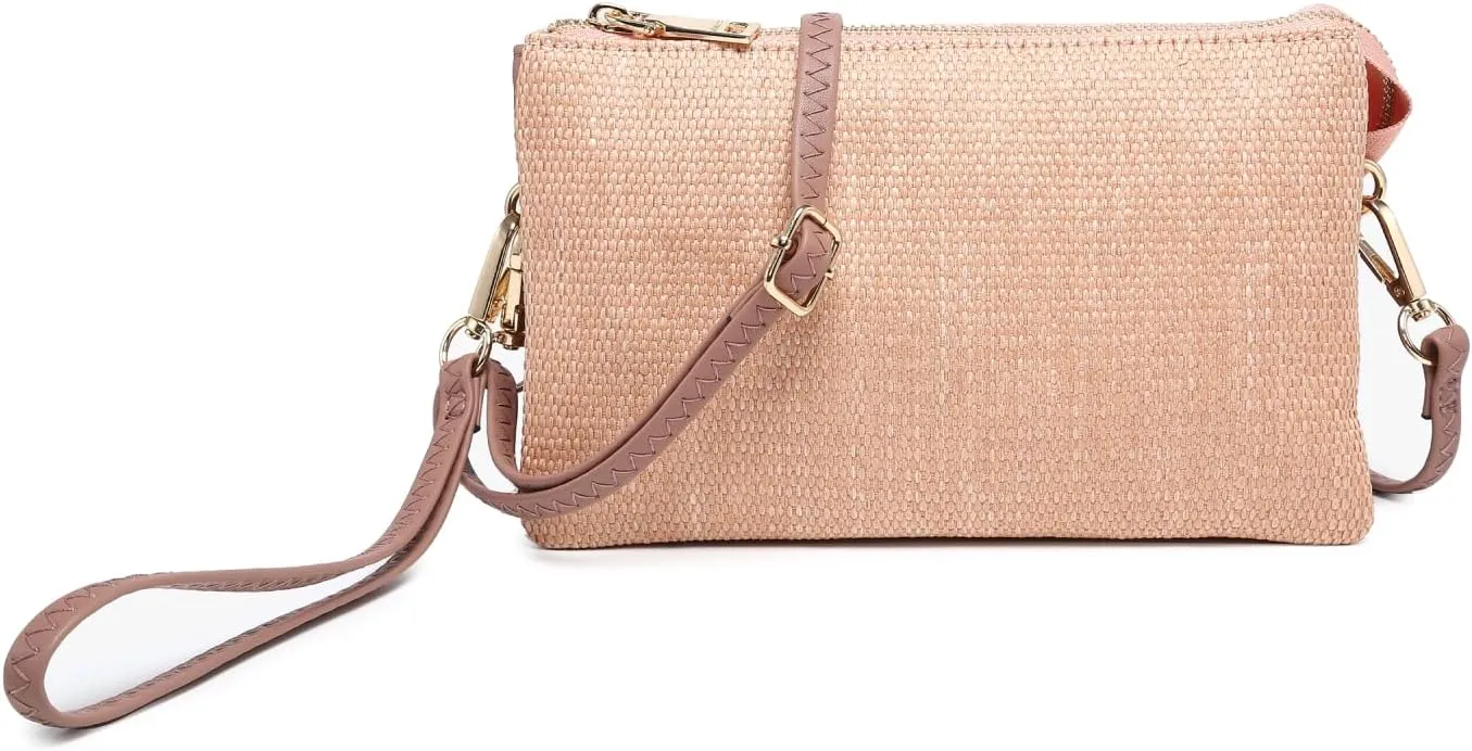 JEN & CO. Riley Micro Straw Small Crossbody Bags Vegan Leather Wristlet Wallets Clutch Purses Shoulder Handbag for Women