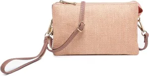 JEN & CO. Riley Micro Straw Small Crossbody Bags Vegan Leather Wristlet Wallets Clutch Purses Shoulder Handbag for Women
