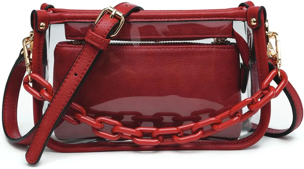 Jessica Vegan Clear Bag for Women Stadium Approved Crossbody Purses for Concerts Sports Events