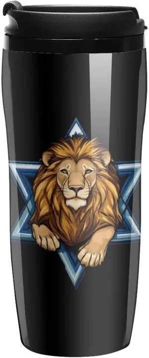 Jewish Israel Lion Coffee Mug with Lid Portable Tumbler Water Bottle for Travel Business 350ml