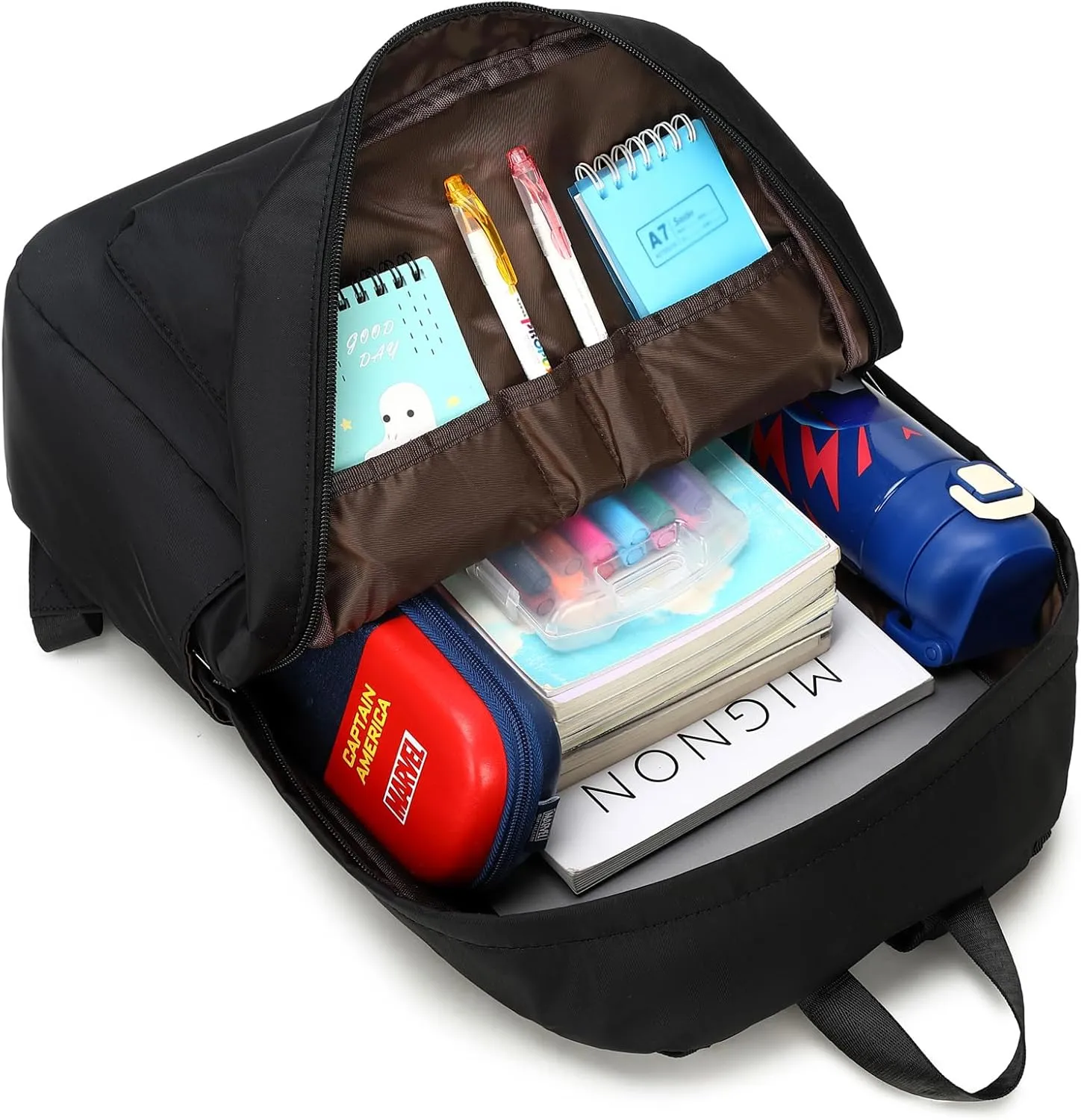 JIANYA Black Backpack for School, Kids' Backpacks Lightweight School Bag for Girls Boys Teens, Classic Water Resistant