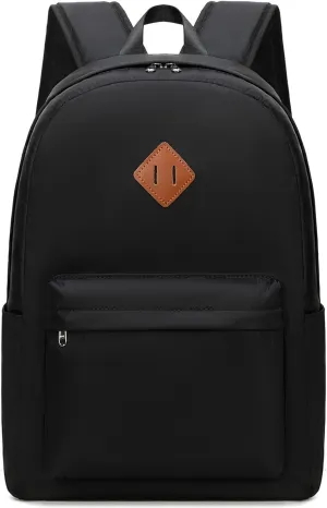 JIANYA Black Backpack for School, Kids' Backpacks Lightweight School Bag for Girls Boys Teens, Classic Water Resistant