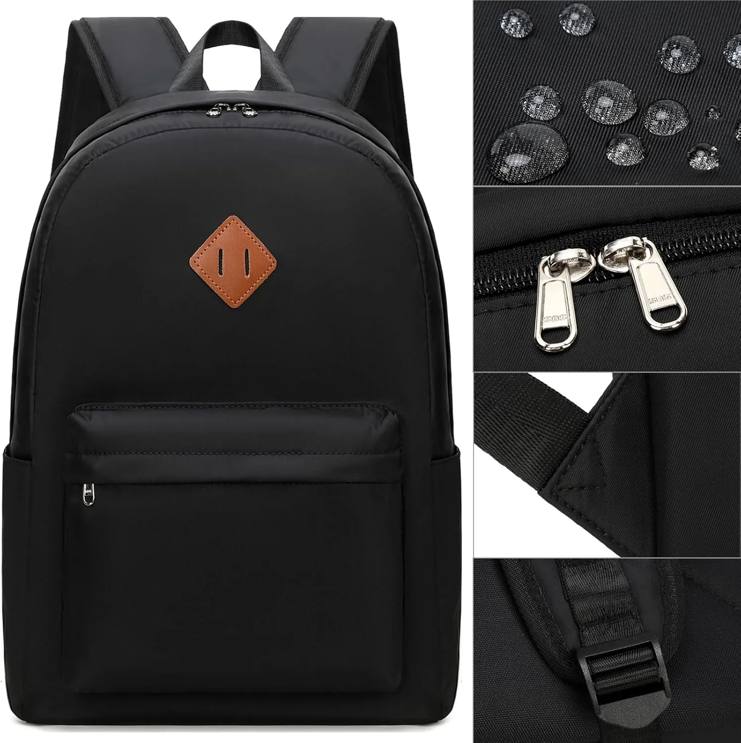JIANYA Black Backpack for School, Kids' Backpacks Lightweight School Bag for Girls Boys Teens, Classic Water Resistant