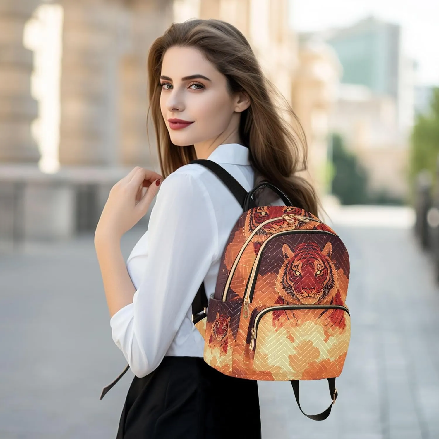 JIPONI Tiger Flame Small Backpack for Women, Travel Purse Back Pack, Casual Daypack, Lightweight Bag-S