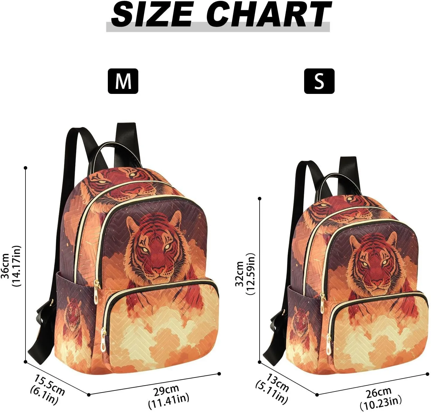 JIPONI Tiger Flame Small Backpack for Women, Travel Purse Back Pack, Casual Daypack, Lightweight Bag-S