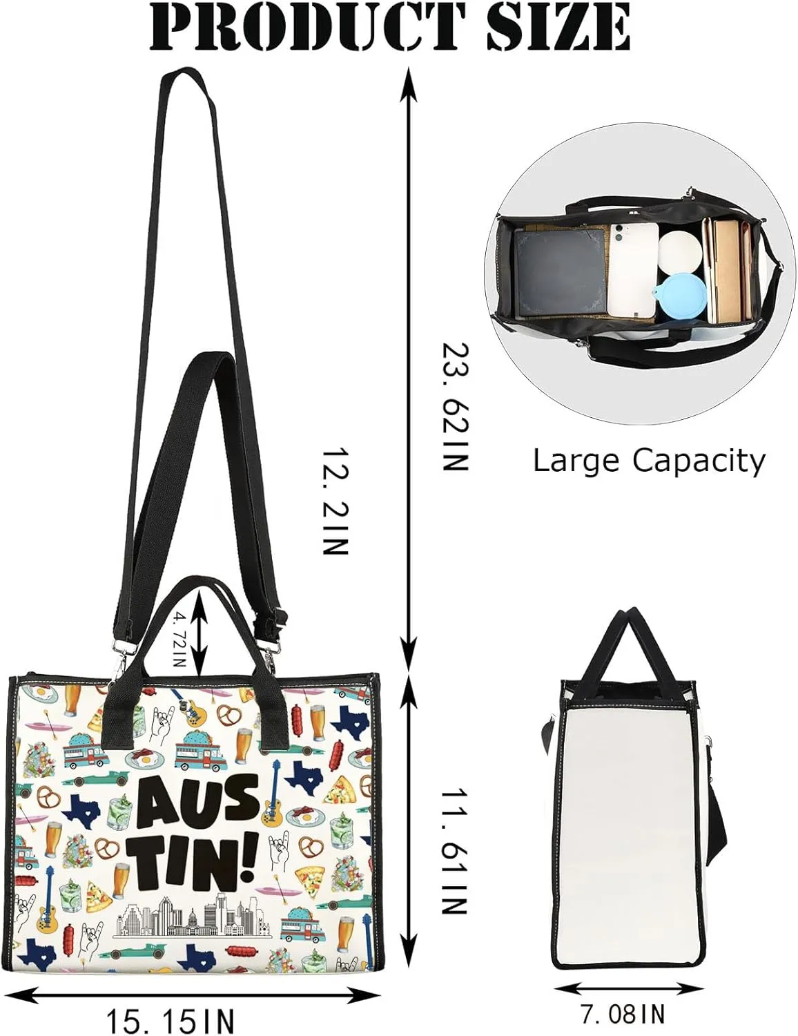 JNIAP Austin Texas Tote Bag Austin Trip Gifts Austin Souvenirs Gifts Austin Texas Shoulder Bag Austin Grocery Bag