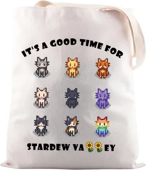 JNIAP Video Game Gift It's a Good Time for Star-dew Tote Bag Gamers and Cat Lovers