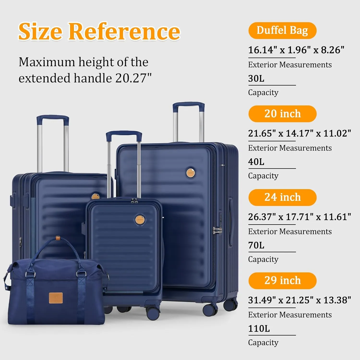 Joyway Carry on Luggage 20 Inch with Front Pocket, PC Hardside Expandable Luggage Set 2 Piece with TSA Lock and Spinner Wheels, Blue