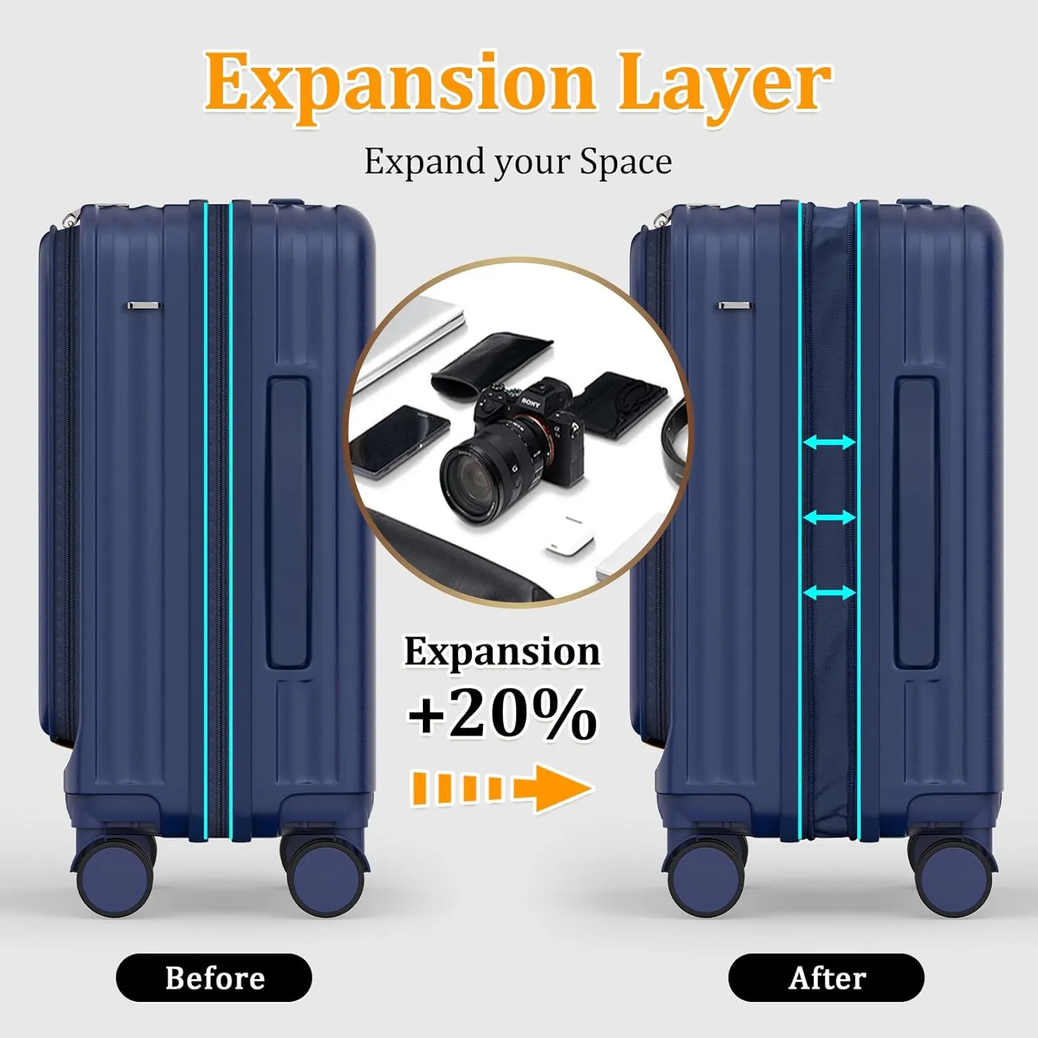 Joyway Carry on Luggage 20 Inch with Front Pocket, PC Hardside Expandable Luggage Set 2 Piece with TSA Lock and Spinner Wheels, Blue