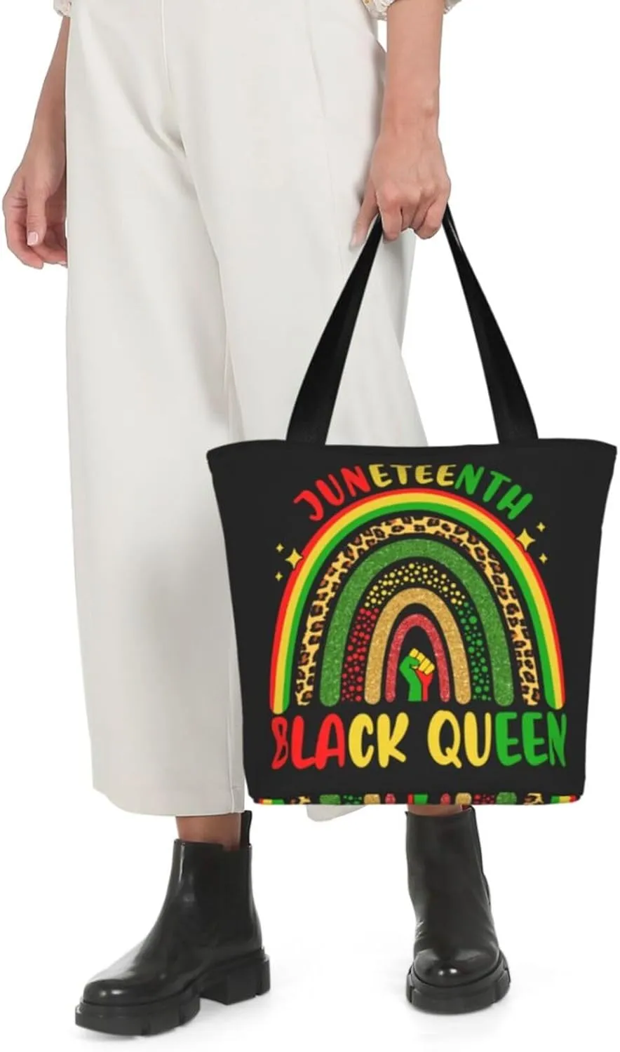 Juneteenth Heart Love Women's Tote Bag Lightweight Shopping Handbag Travel Shoulder Bag With Zipper