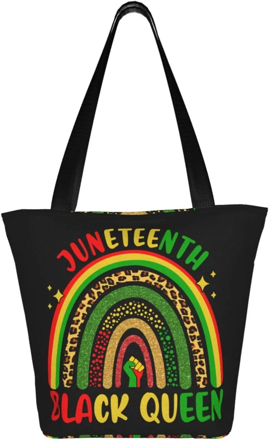 Juneteenth Heart Love Women's Tote Bag Lightweight Shopping Handbag Travel Shoulder Bag With Zipper