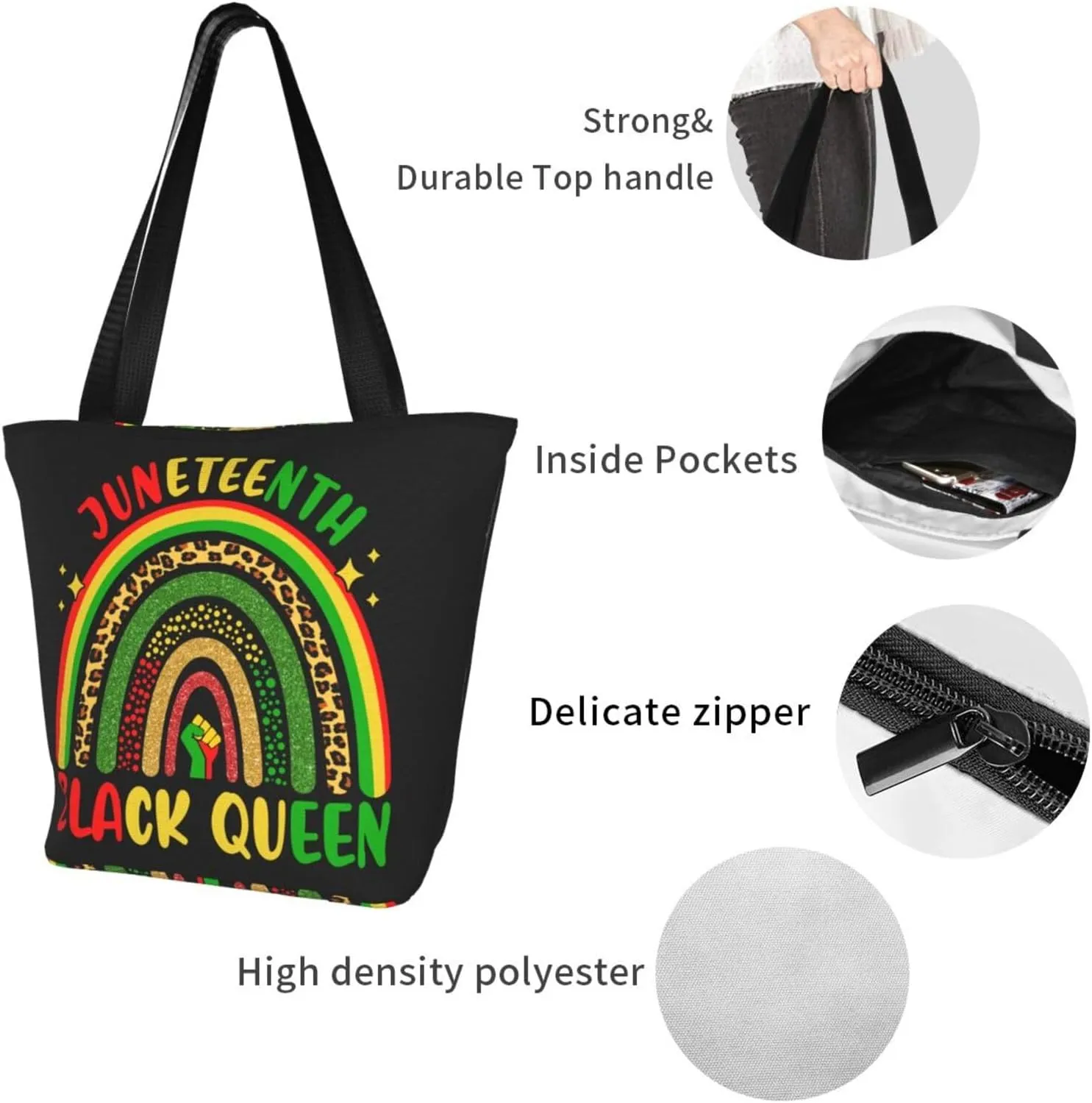 Juneteenth Heart Love Women's Tote Bag Lightweight Shopping Handbag Travel Shoulder Bag With Zipper