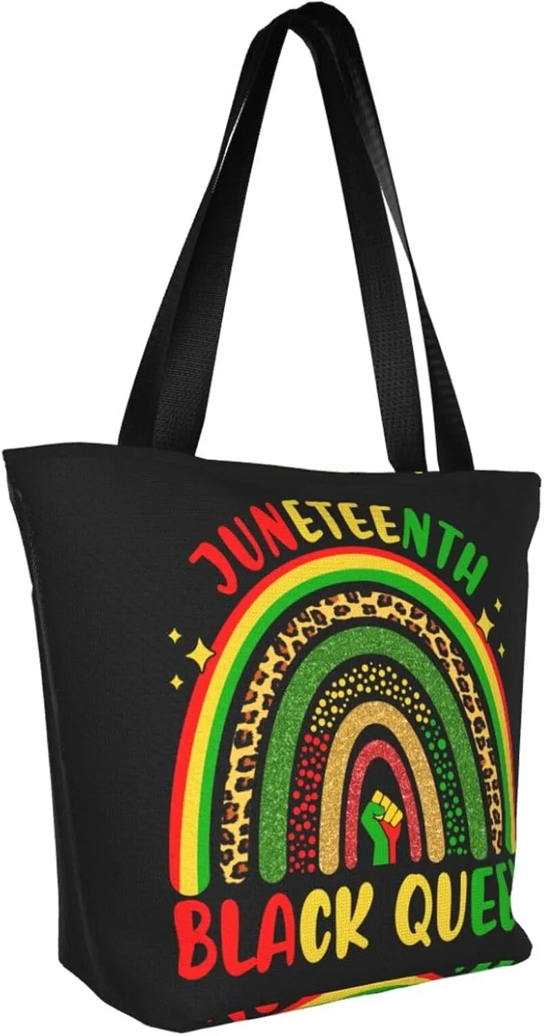 Juneteenth Heart Love Women's Tote Bag Lightweight Shopping Handbag Travel Shoulder Bag With Zipper