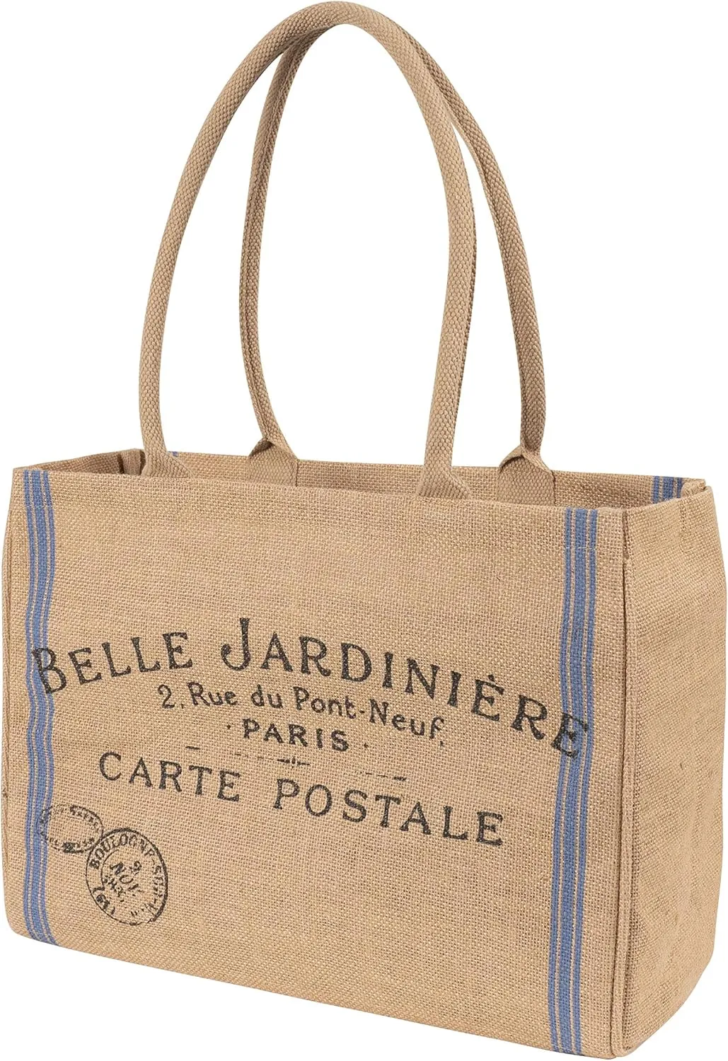 KAF Home Jute Market Tote Bag, Belle Jardiniere Print, Durable Handle, Reinforced Bottom and Interior Zipper Pocket