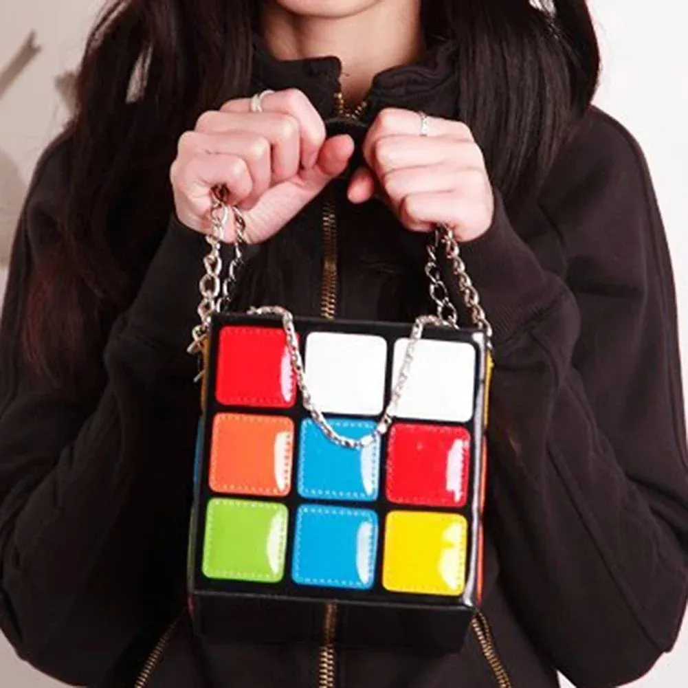 Kawaii Cube Charm 💖✨ – Trendy Mini Handbag with Chic Chains | Cute PU Leather Tote for Stylish Women 🌸🥳