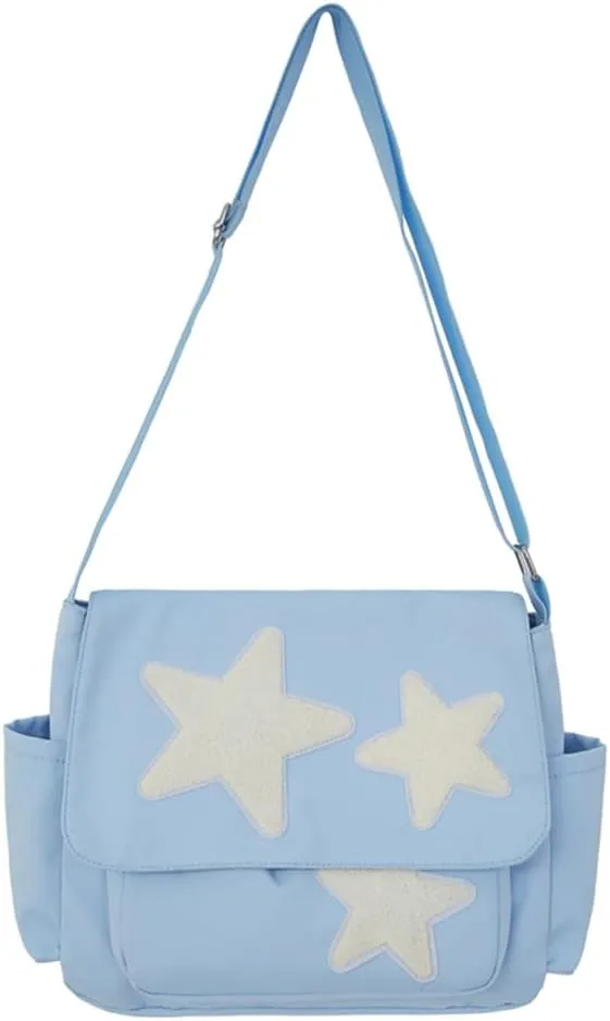 Kawaii Messenger Bag Cute Crossbody Bag Kawaii Aesthetic Shoulder Bag for Women Canvas Flap Messenger Bag