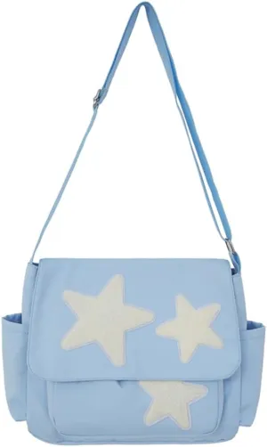 Kawaii Messenger Bag Cute Crossbody Bag Kawaii Aesthetic Shoulder Bag for Women Canvas Flap Messenger Bag