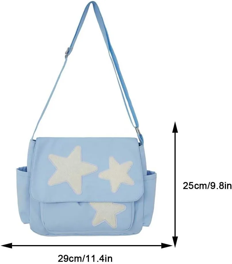 Kawaii Messenger Bag Cute Crossbody Bag Kawaii Aesthetic Shoulder Bag for Women Canvas Flap Messenger Bag