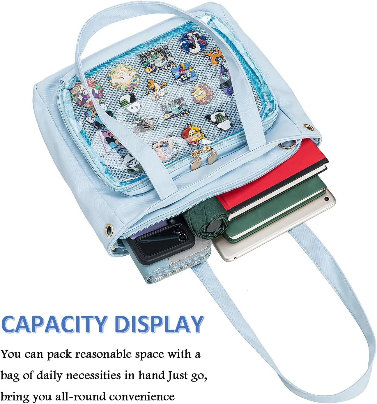 Kawaii Pins Display Ita Tote Canvas Shoulder Crossbody Bag Purses and Handbags