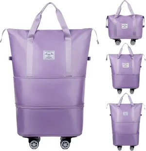 Kaxich Rolling Duffel Bag with Wheels, Expandable Foldable Travel Bag Carry-on Luggage Bag Large Suitcase with Detachable Wheels for Gym, Camping, Travel or Business Trip (Purple)