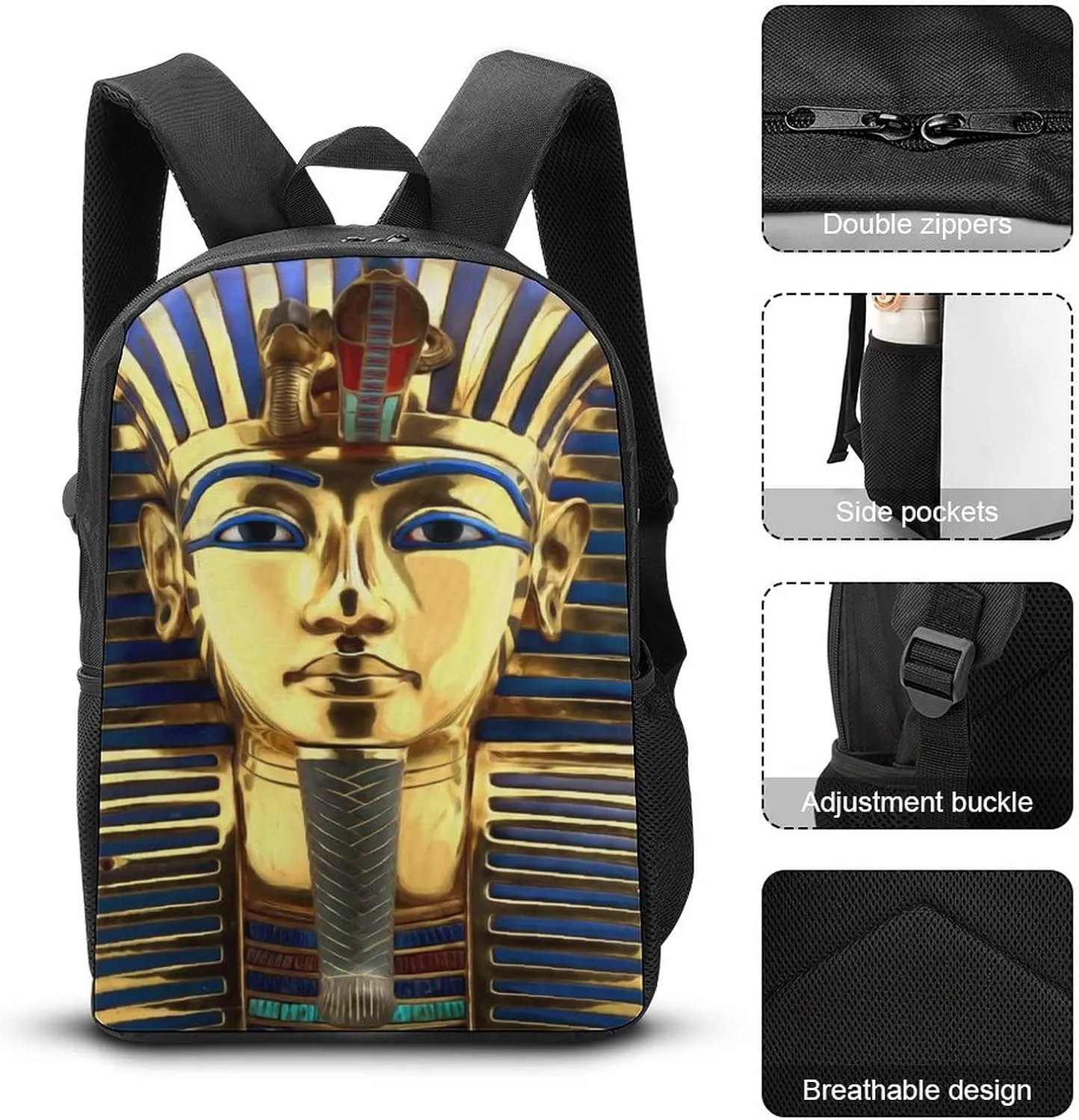 King Pharaoh Tutankhamun Egypt Egyptian Backpack,Lightweight School College Bookbag Casual Student Travel Laptop Daypack - 17inch
