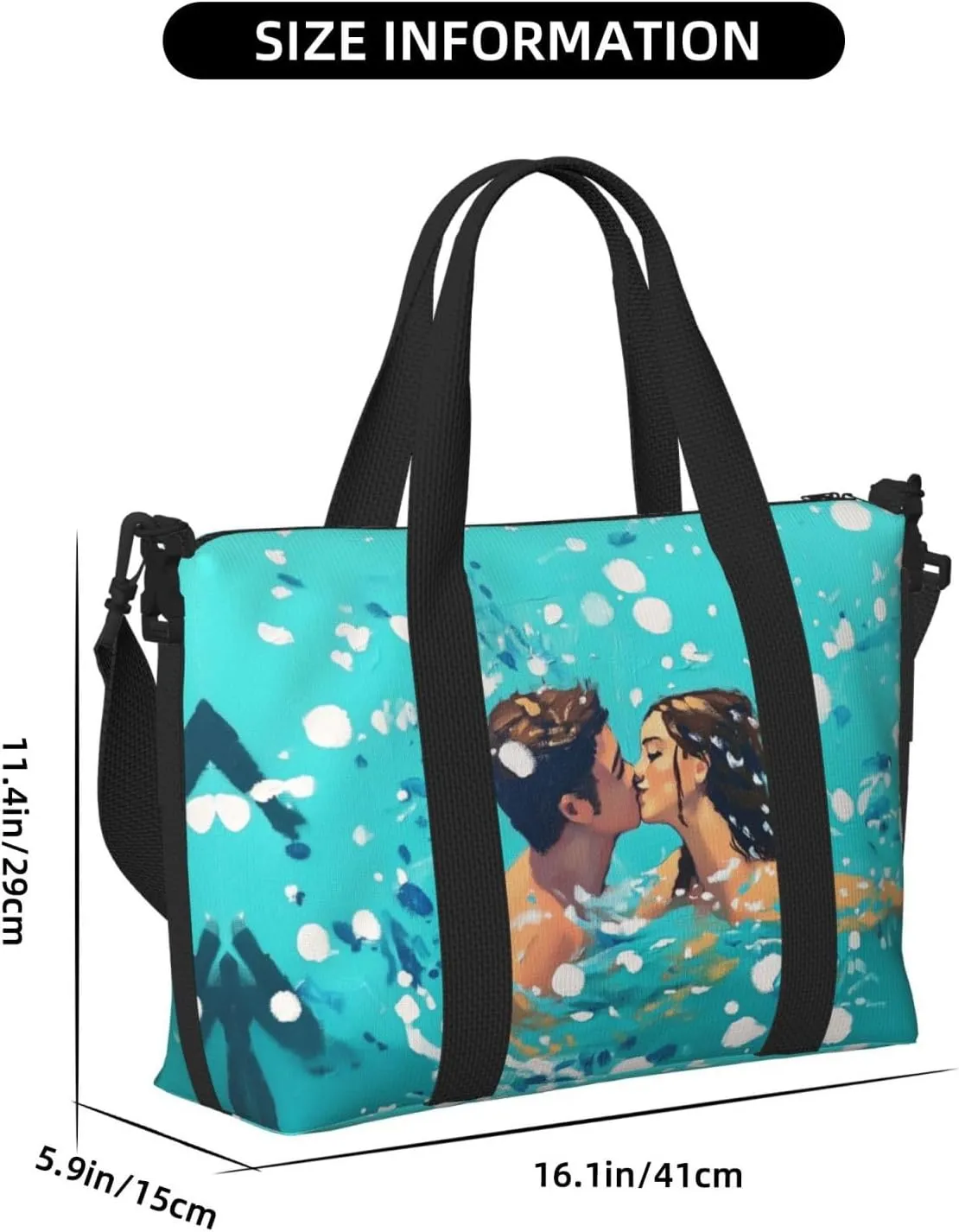 kiss in the pool print Travel Duffel Bag, Sports Tote Gym Bag, Swim Pool Bag Large Shoulder Tote Bag for Beach Weekender